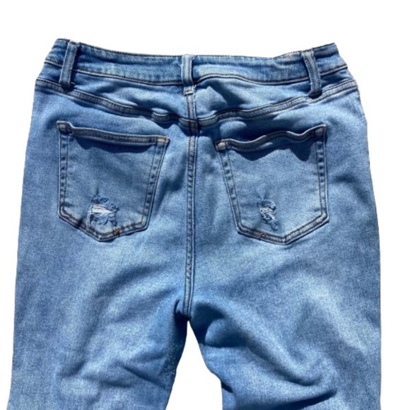 Forever 21 Jeans, Highly Distressed High Rise Button Fly, sz 31 (US 10) - Picture 3 of 7